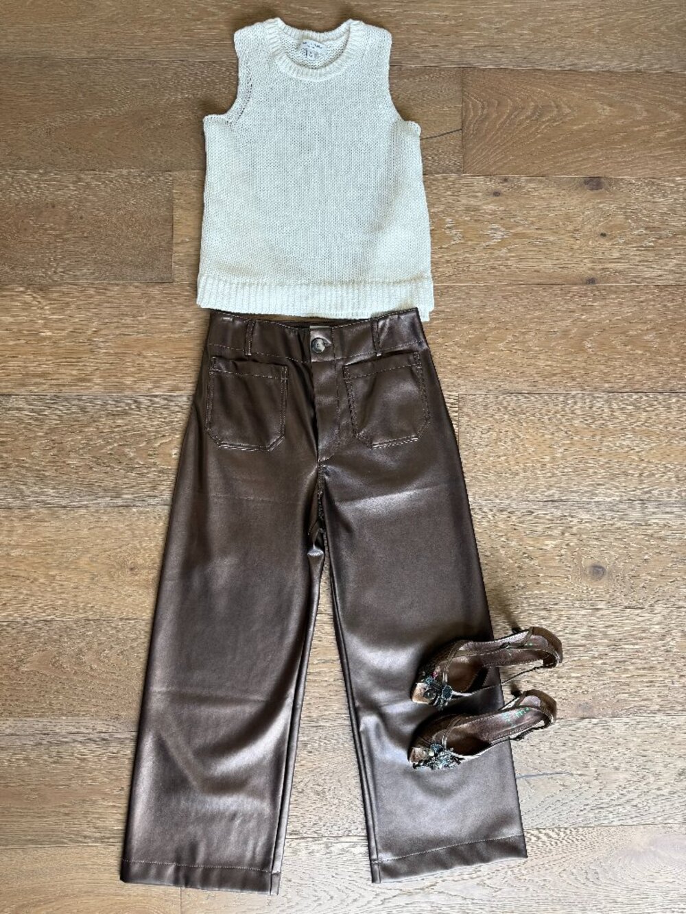 Maeve Anthropologie The Colette Metallic Faux Leather Pants Brown Bronze Size 28